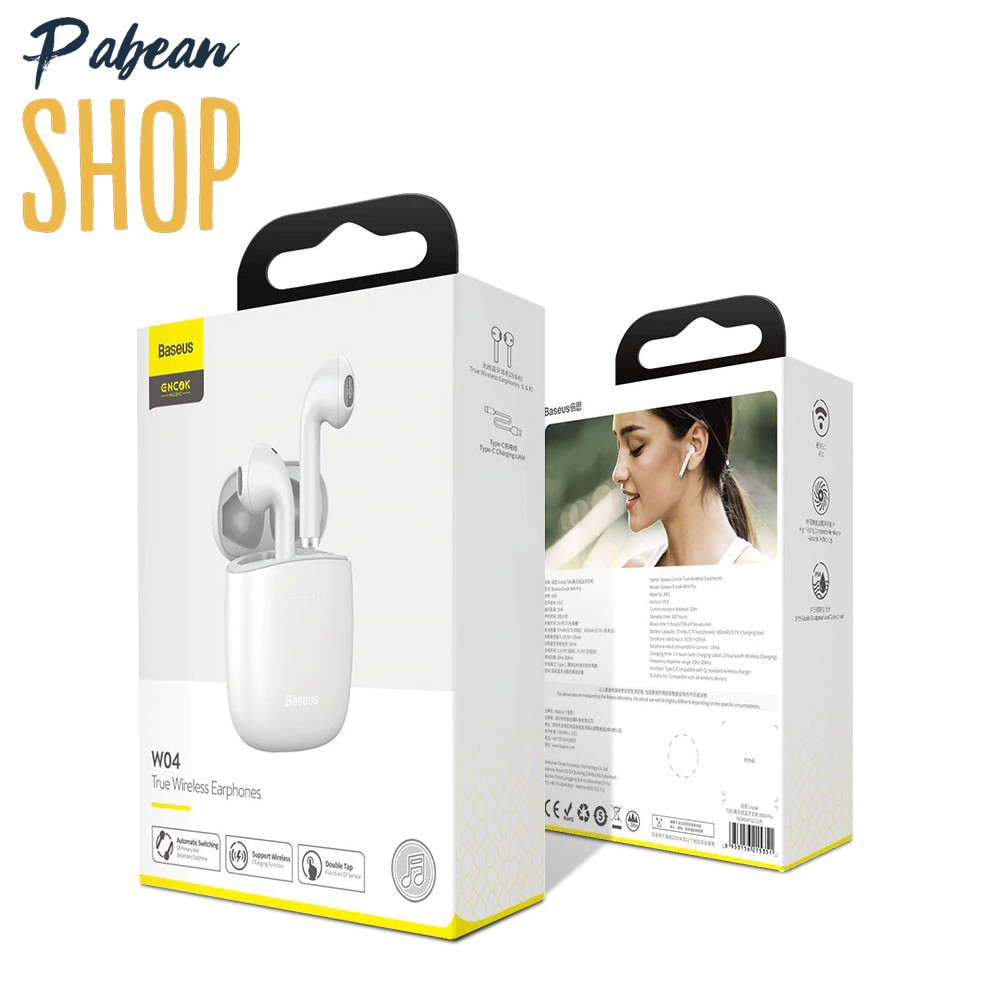 [Mã ELMS5 giảm 7% đơn 300K] Tai nghe cao cấp không dây kèm kén sạc tích hợp sạc không dây chính hãng BASEUS W04/W04Pro