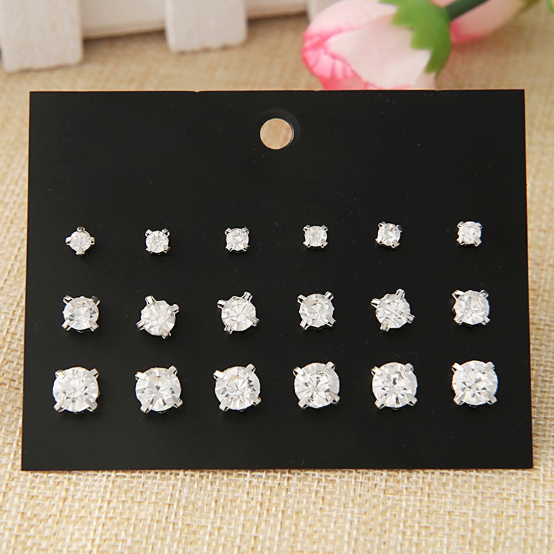 Set 9 cặp khuyên tai hợp kim đính đá quý giả thiết kế cổ điển sang trọng