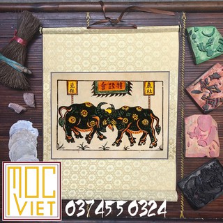 Tranh Đông Hồ Chọi trâu tranh cỡ 27x37cm