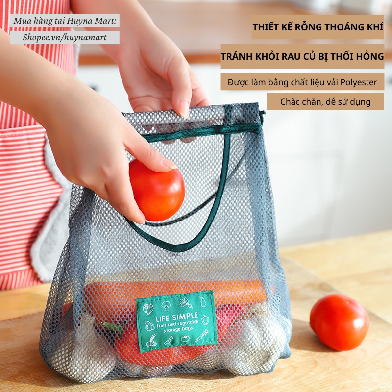 Túi lưới đựng bảo quản hành tỏi ớt rau củ treo tường Huyna Mart TD68