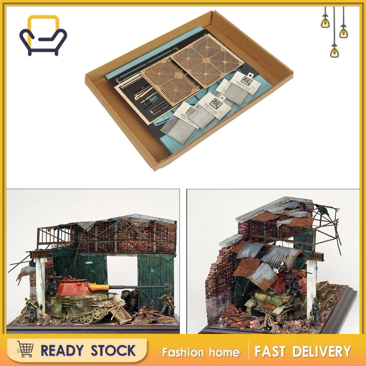 【Fashion home】1:35 DIY Dioramas Building Model Kits,Architecture Ruins House Scene Layout