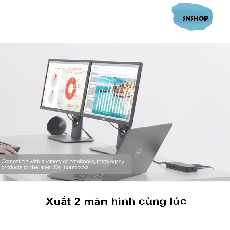 Dock Displaylink Dell D1000 USB 3.0,Type C - Xuất 2 màn hình qua HDMI,VGA, DP; thêm cổng kết nối cho Laptop - SNSHOP