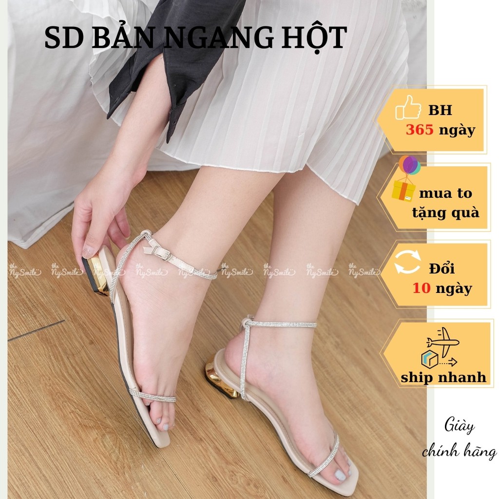 Giày sandal gót 1cm quai mảnh đính hột - THENYSMILE - Milo