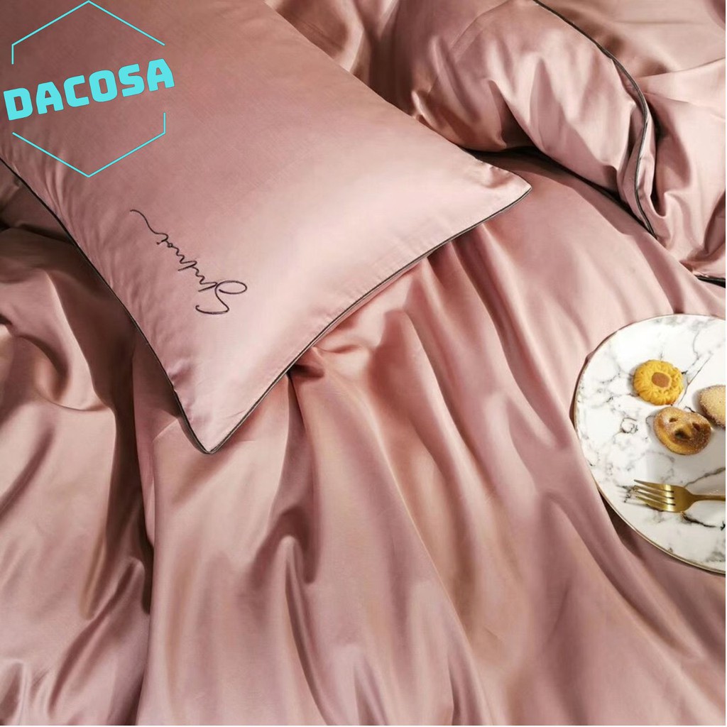 [Giá Sỉ] Bộ Chăn Ga Gối LỤA SUMOI 60S Màu Hồng Cao Cấp Khách Sạn