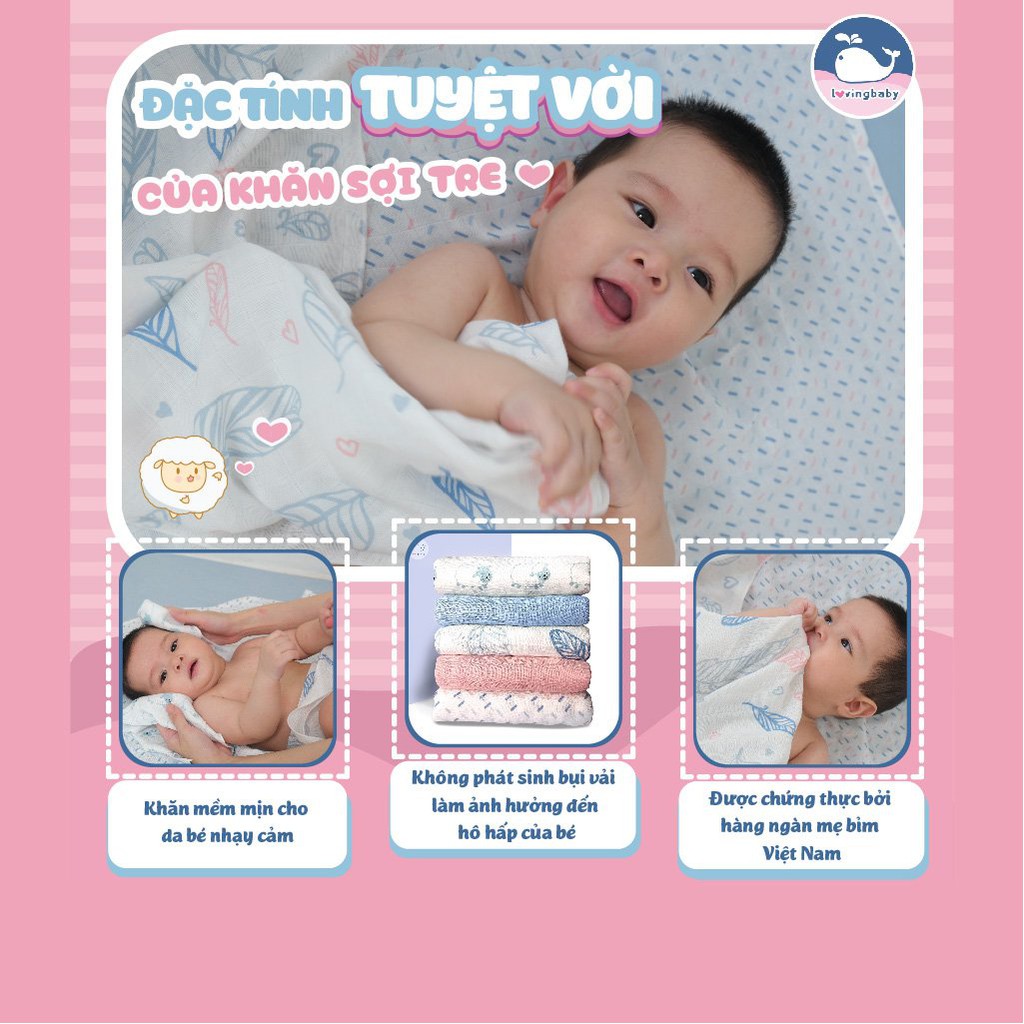 Khăn tắm sợi tre, khăn quấn bé sơ sinh Lovingbaby kích thước 77x77cm (3 chiếc/hộp)