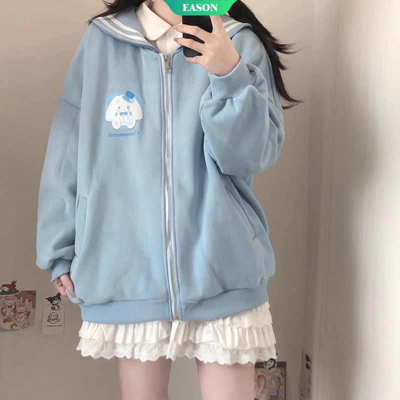 Áo Khoác Cổ Thủy Thủ Dáng Rộng Mềm Mại In Họa Tiết Hoạt Hình Sanrio Cinnamoroll Dễ Thương Thời Trang Xuân Hè Cho Nữ