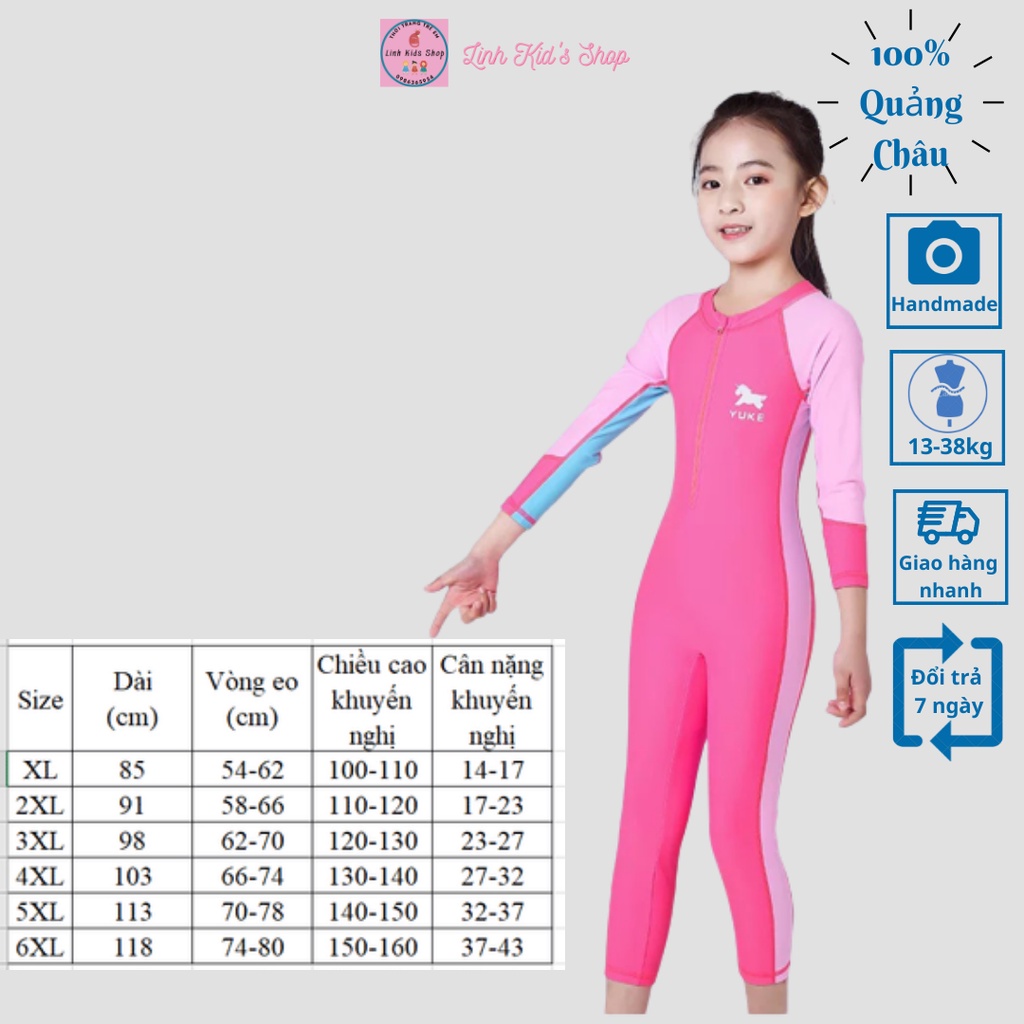 Bộ bơi liền thân dài tay Quảng Châu cho bé gái từ 12-45kg