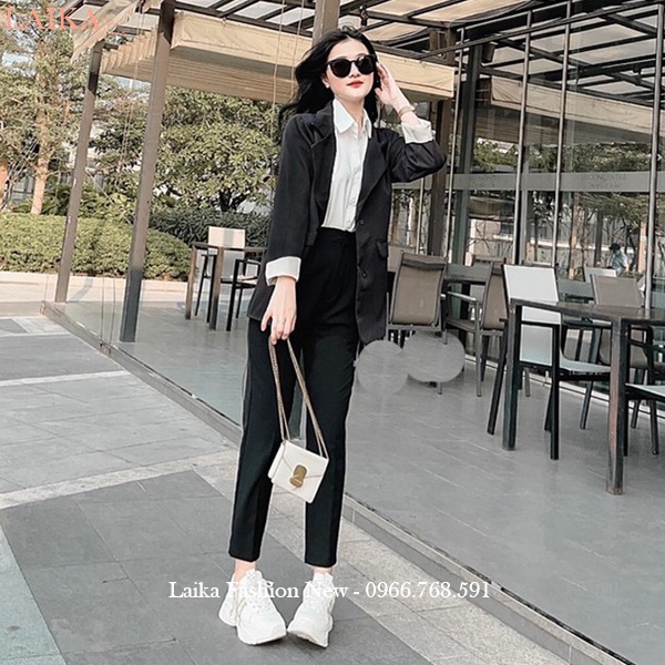 Quần tây nữ công sở cạp lưng cao màu Đen dáng dài ống đứng khóa kéo chất vải tuyết mưa co giãn nhẹ đi học làm thanh lịch