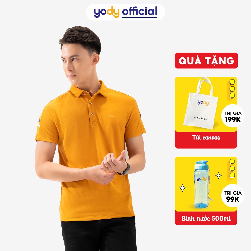 Áo polo nam YODY chất liệu cafe in kẻ tay trẻ trung APM5377