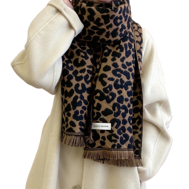Han Pashmina Khăn Choàng Và Khăn Choàng Cổ Giả Cashmere Siêu Mềm Họa Tiết Da Báo Elegan