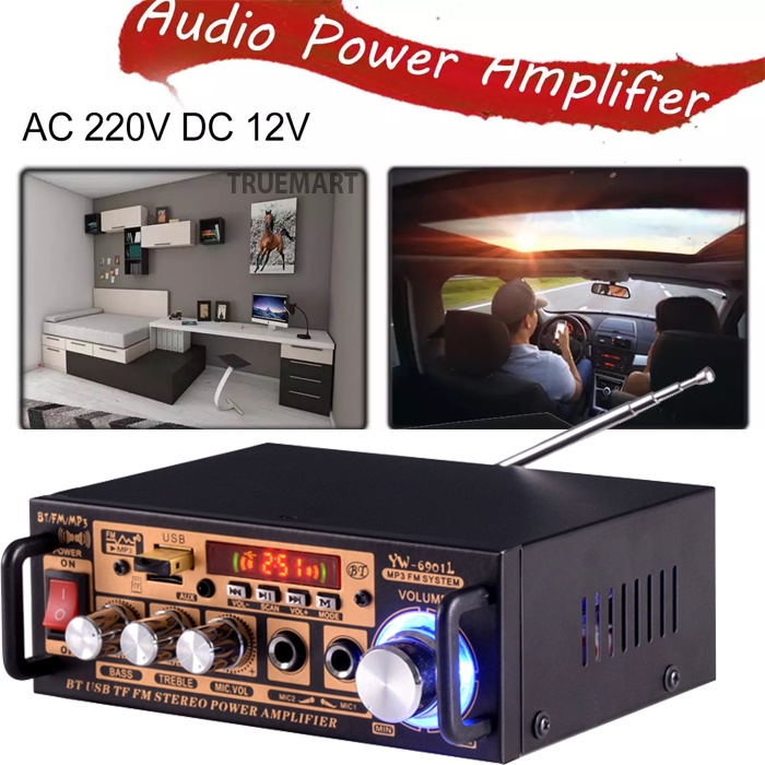 Amply Xe Hơi Yw-6901 Cao Cấp Amply Mini Karaoke Gia Đình Chuyên Nghiệp Kết Nối Bluetooh Thẻ Nhớ USD