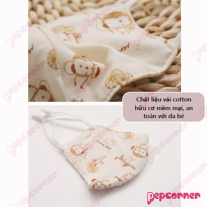 Khẩu trang ORGANIC 100% COTTON HỮU CƠ TỰ NHIÊN họa tiết dễ thương cho bé 0-3 tuổi