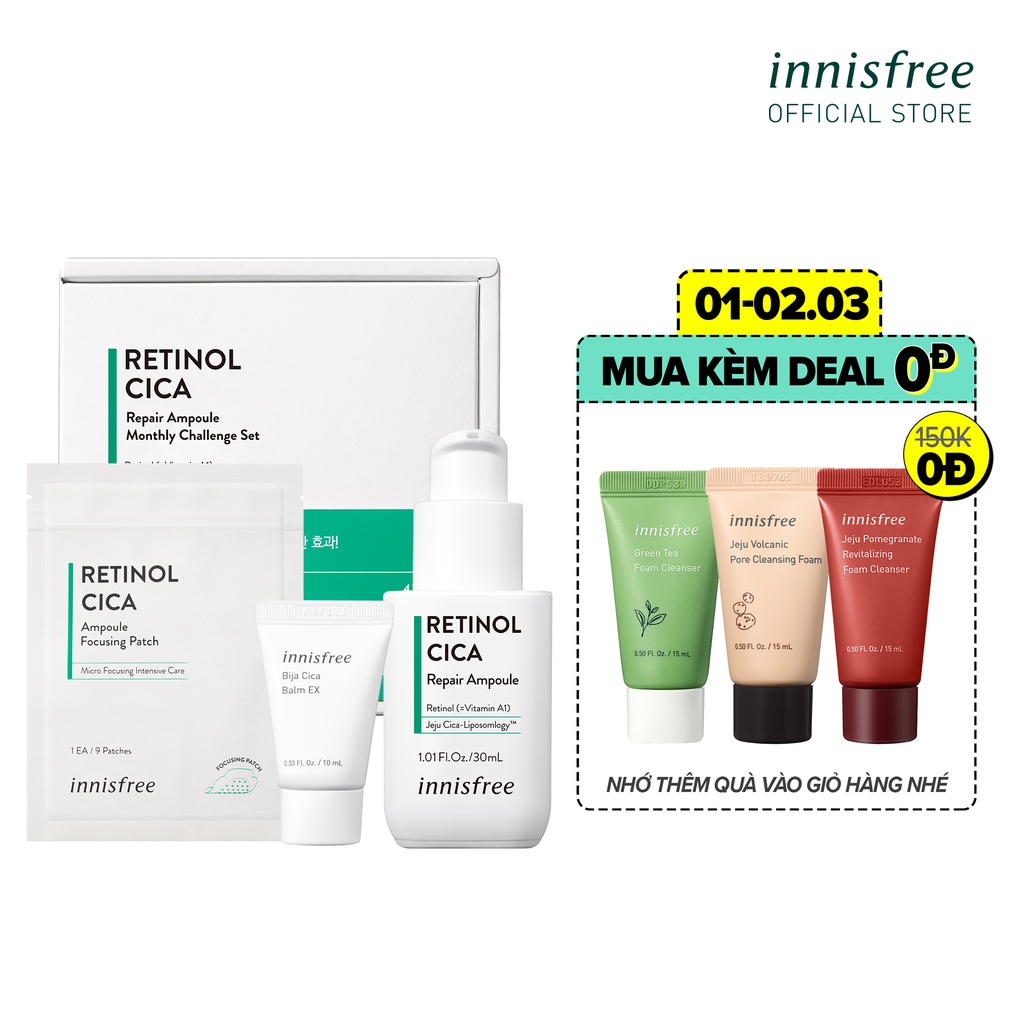 [Mã COSIF05 giảm 10% đơn 400K] Bộ sản phẩm phục hồi da với Retinol innisfree Retinol Cica Clear Ampoule Set