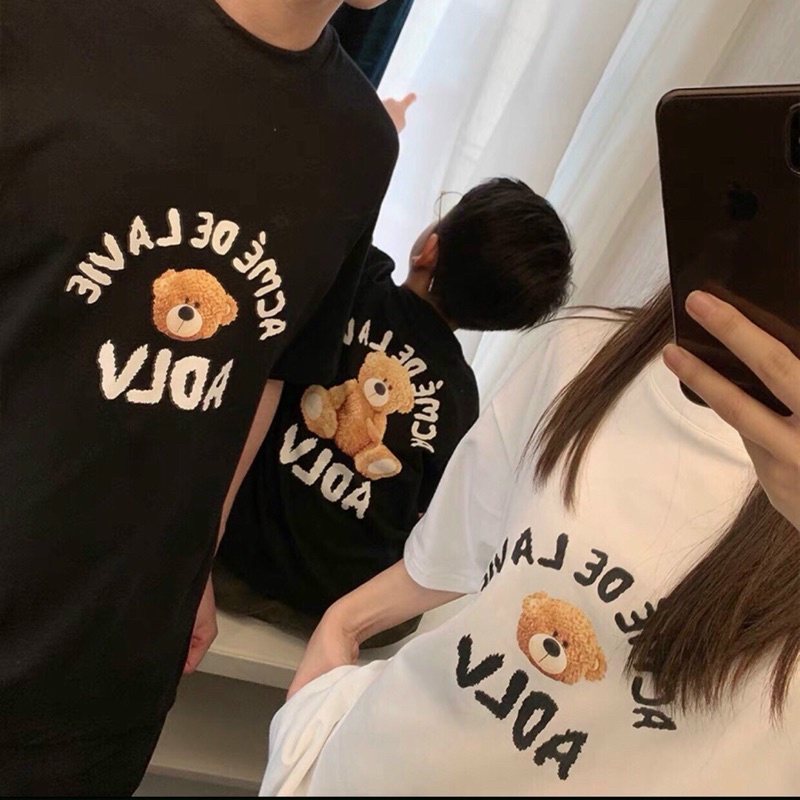 Áo Phông Nam Nữ ADLV Gấu Tay lỡ Áo Thun Nam Nữ ADLV Form Rộng Gấu Teddy