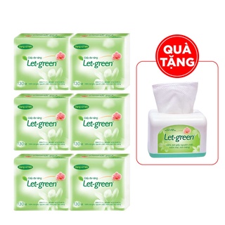 Combo 6 gói khăn giấy đa năng let green 130 tờ 10x21cm - tặng 1 hộp đựng giấy