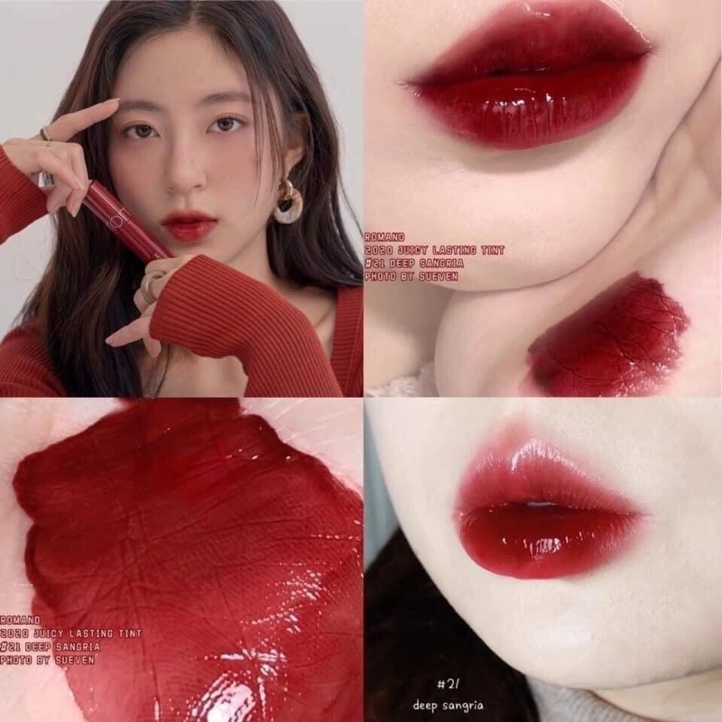 Son Romand Juicy lasting tint 21 deep sangria đỏ lựu