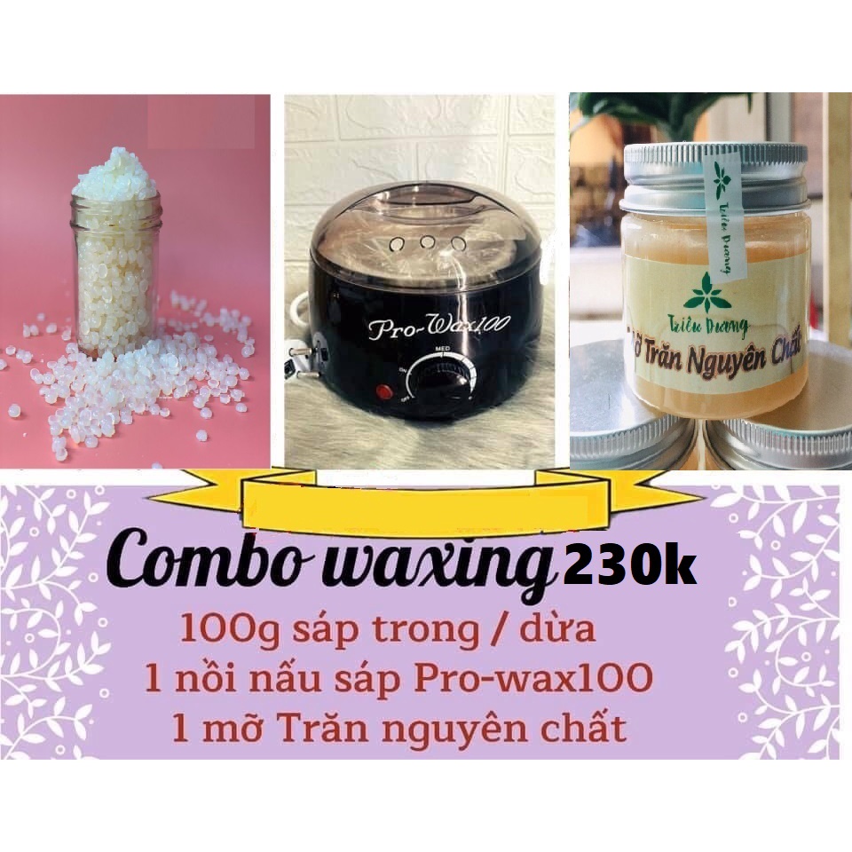 Trọn bộ dụng cụ wax lông tại nhà (Tặng 5 que lấy sáp) &quot;Nồi nấu sáp + 100g sáp + mỡ trăn&quot;