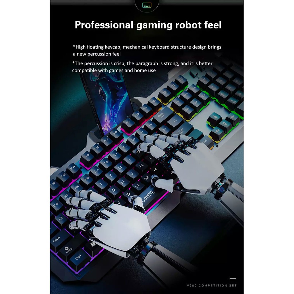 Bàn Phím Gaming INPHIC V620 LED Nền Đa Sắc Đẹp Mắt Hỗ Trợ Anit Ghosting 19 Phím - Hàng Chính Hãng