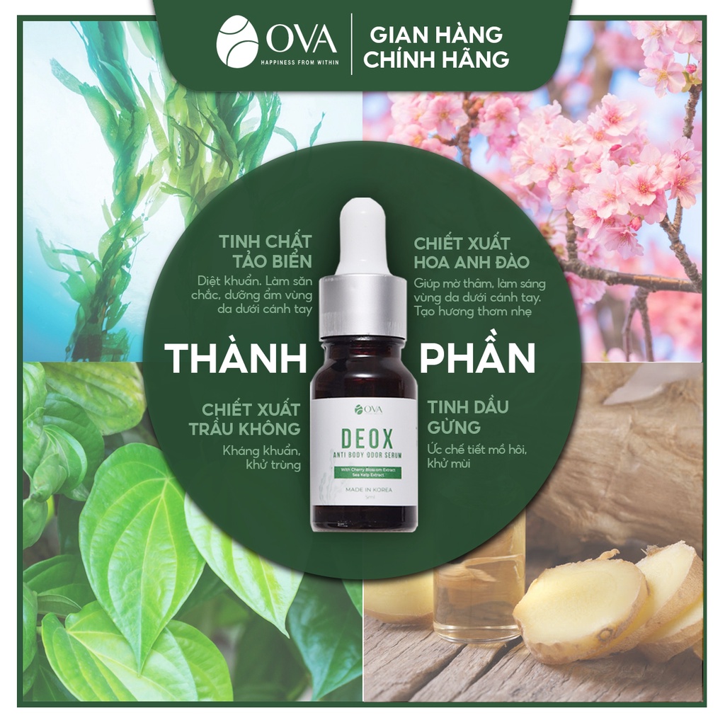 Serum hôi nách Deox Ova 5ml Hàn Quốc ngăn mồ hôi nách khử mùi hôi dưới cánh tay khô thoáng