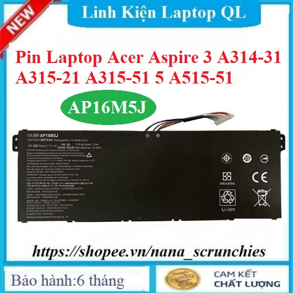 Pin Laptop Acer Aspire 3 A314-31 A315-21 A315-51 5 A515-51 type AP16M5J