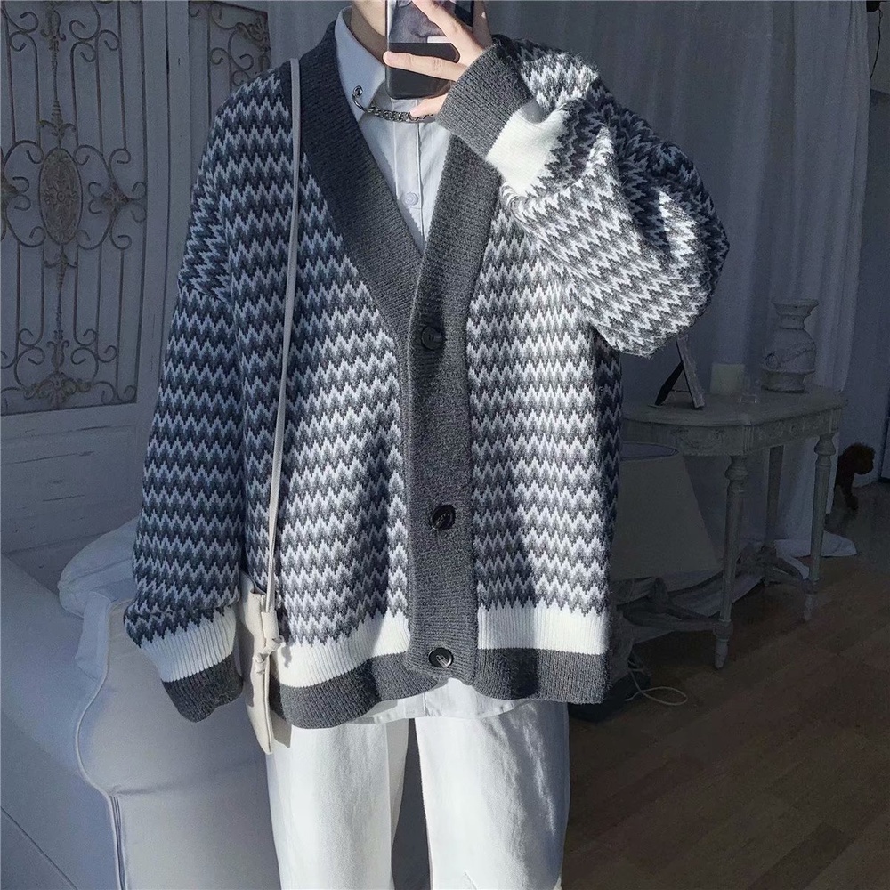 Áo Khoác Cardigan Dệt Kim Mỏng Dáng Rộng Cổ Chữ V Phong Cách Harajuku Nhật Bản 3 Màu Tùy Chọn Cho Cặp Đôi Phong Cách Hàn Quốc Mùa Thu M-2XL