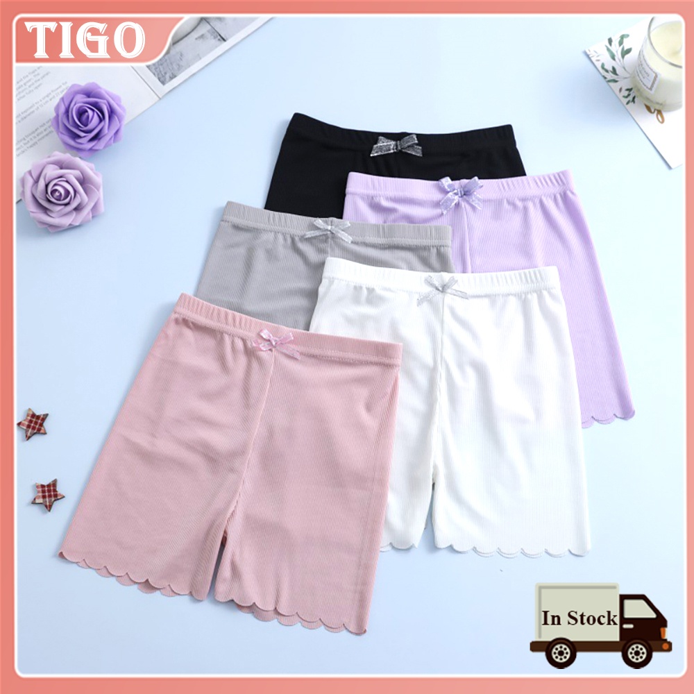 ♥Tigo♥ Quần Short An Toàn Cotton Lưng Cao Viền Gợn Sóng Đính Nơ Dễ Thương Cho Bé Gái