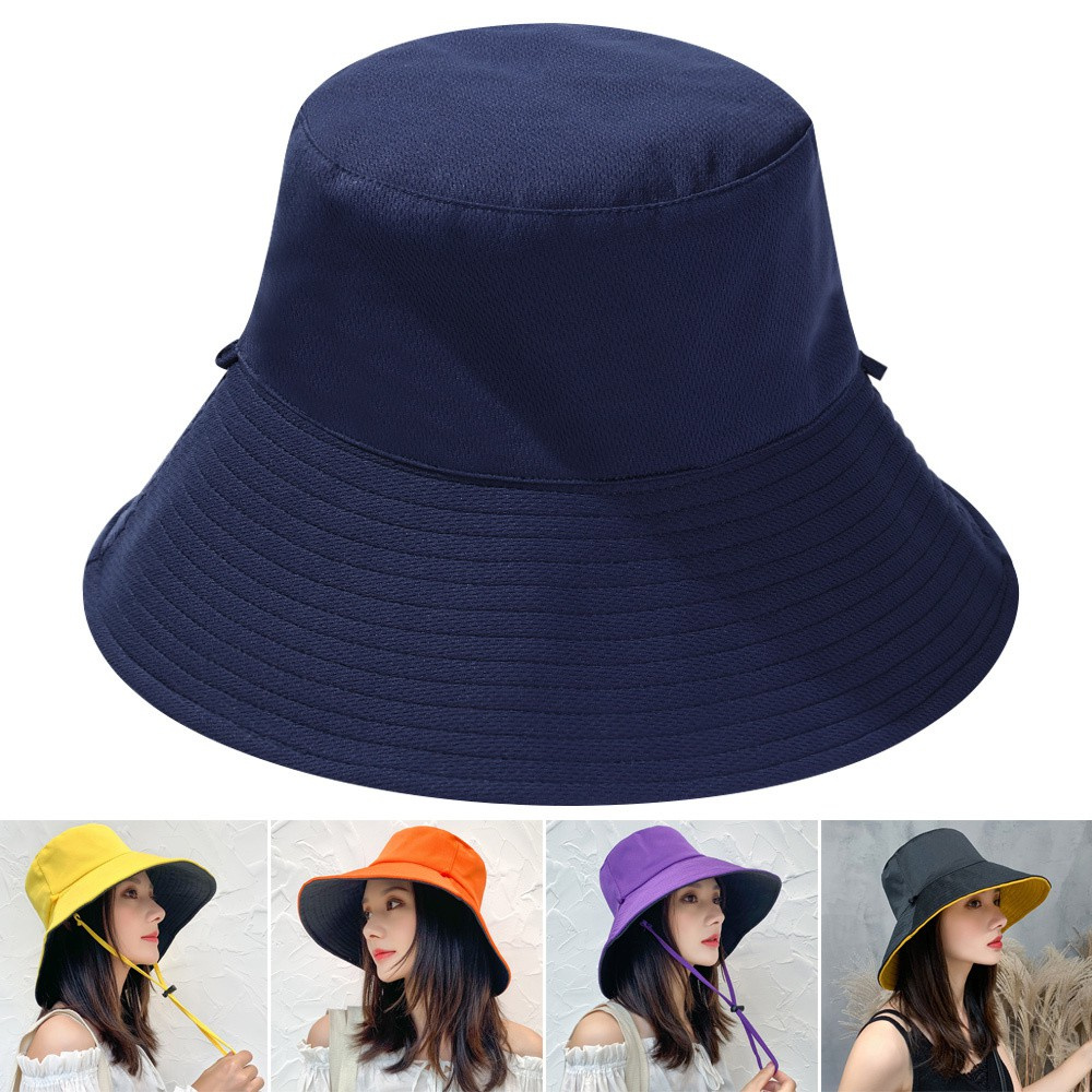 🎉ONLY🎉 Spring Summer Fisherman Cap Casual Outdoor Sunscreen Double-Sided Bucket Hat Anti-UV With Windproof Rope Women Men Wide Brim Foldable Cotton Sun Hat/Multicolor