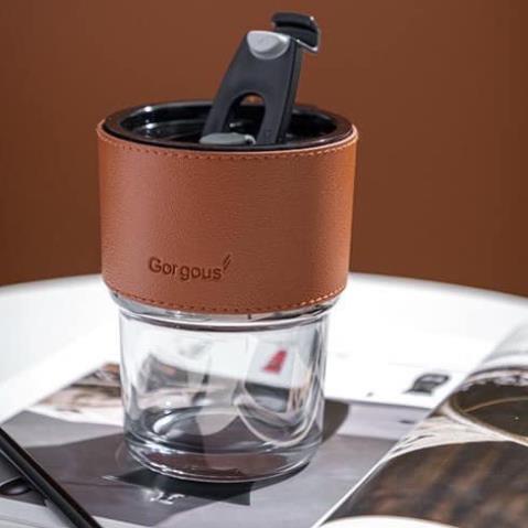 Cốc thủy tinh Gorgous có nắp, ống hút và bao da đi kèm - 450ml có 2 màu