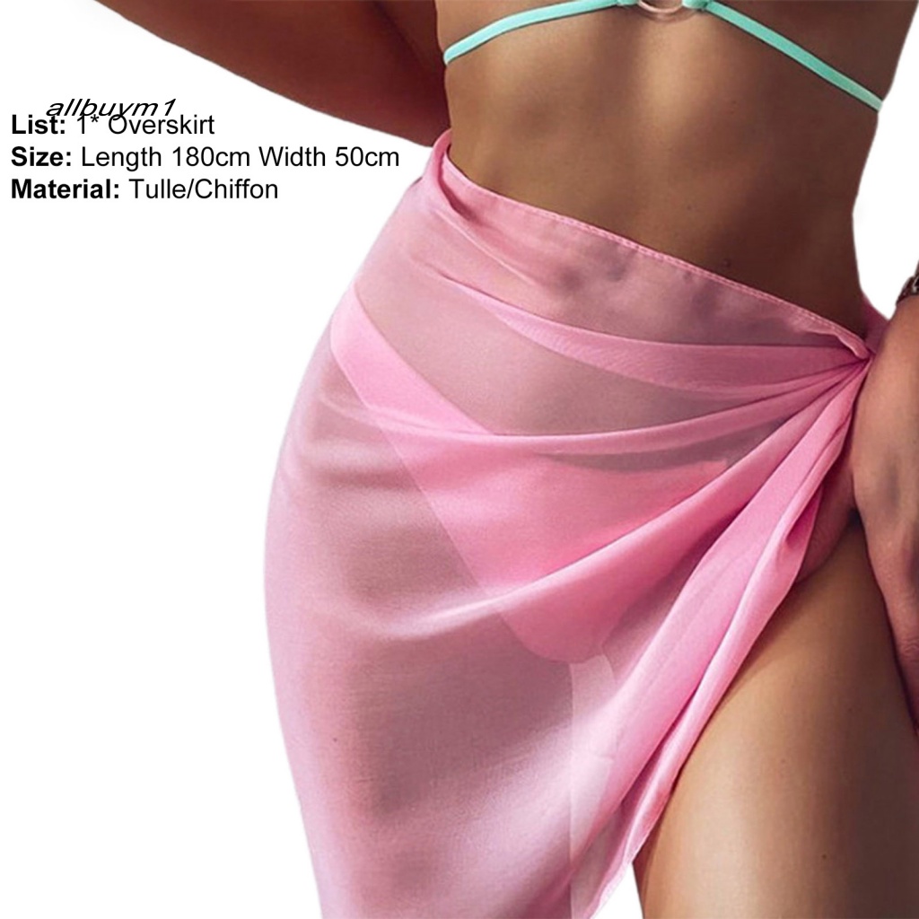 Tất Cả Bikini Màu Trơn Cột Dây Che Phủ Chân Váy Lưới Xẻ Tà Bán Trong Kỳ Nghỉ
