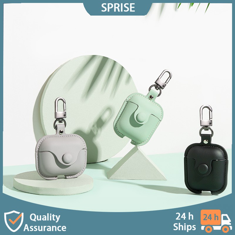Vỏ bảo vệ hộp sạc tai nghe SPRISE da PU có móc khóa thích hợp cho Airpod 1 2 Pro