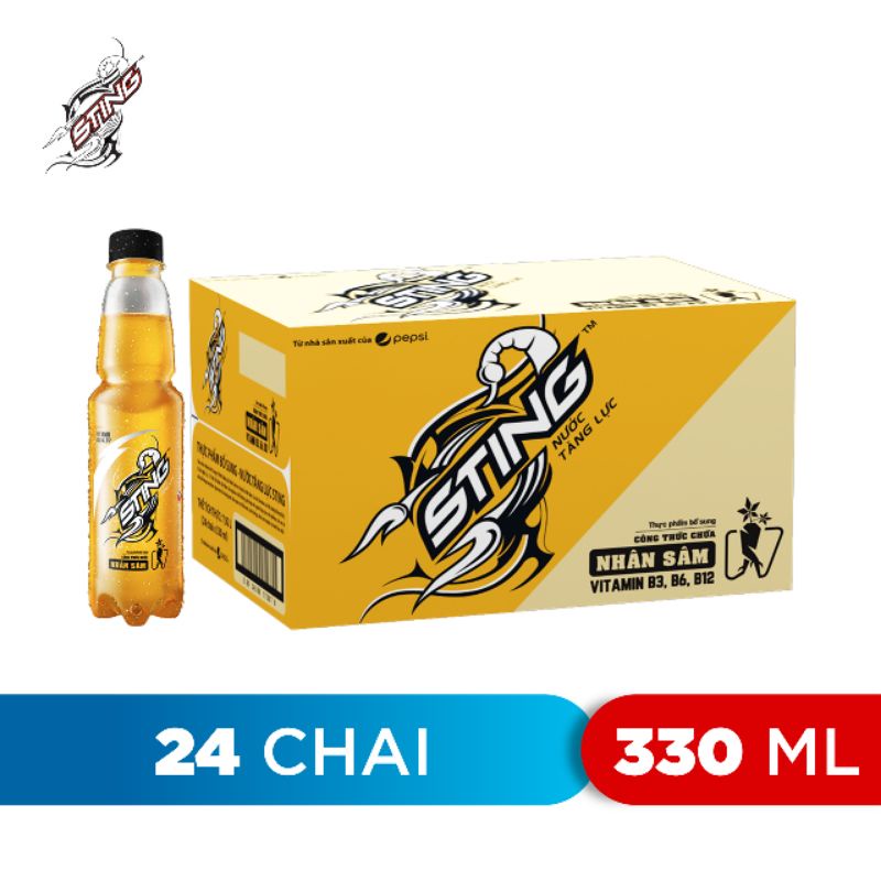 Thùng 24 chai nước tăng lực sting vàng nhân sâm 330ml