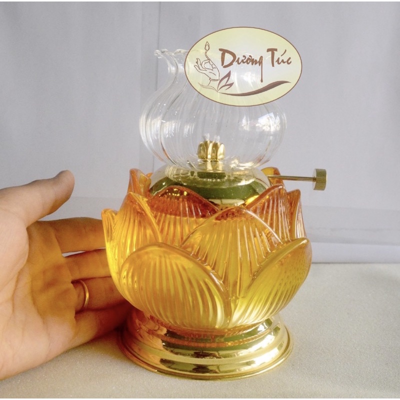 Đèn Dầu Hoa Sen Lưu Ly Vàng - Trắng Thờ Cúng Bàn Thờ Nhiều Size (09)