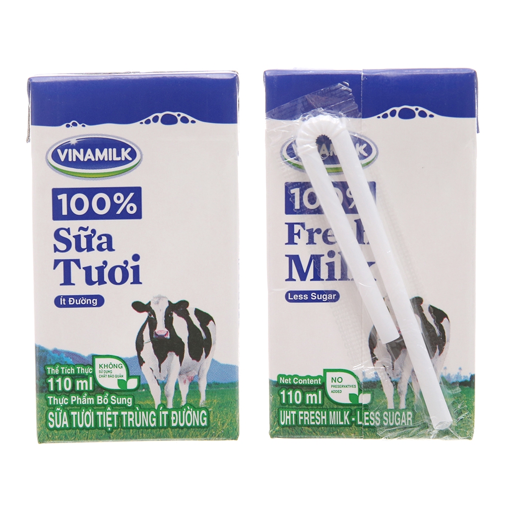 Sữa tươi 100% của vinamilk 110ml đủ vị ( dâu, sô, ít đường) - date mới