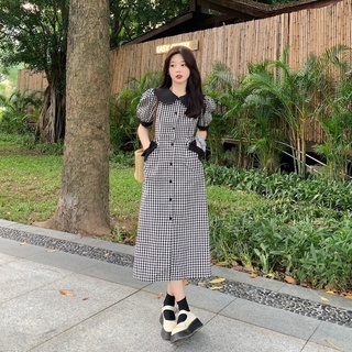 SALE Đầm caro cổ sen