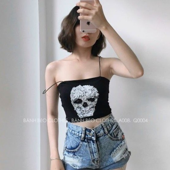 Áo 2 dây in hình đầu lâu