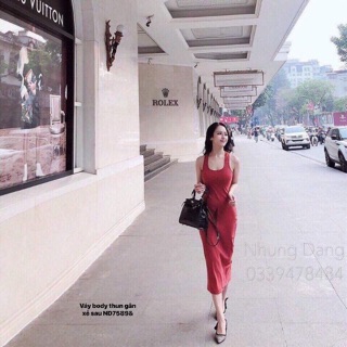 Váy body thun gân xẻ sau (ND)