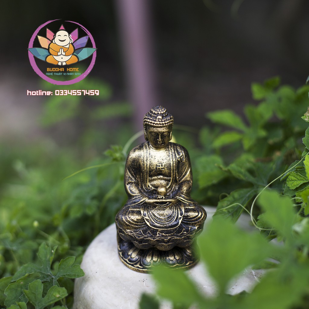 Tượng Đá Phật A Di Đà Cao 11cm màu đồng cổ phong thủy, trang trí nhà cửa