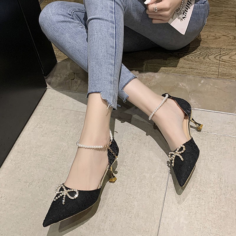 ✙▲High heels female 2021 summer new Korean version of the net red fairy style temperament pointed wild ins fashion stiletto shoes