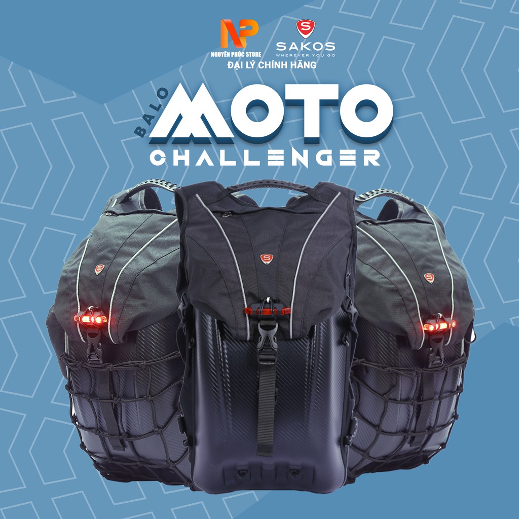 Balo thời trang moto CHALLENGER,chống nước hoàn toàn,đèn flash phản quang thông minh