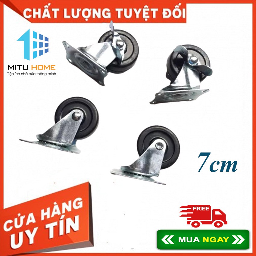 BỘ 4 BÁNH XE NHỰA ĐEN 7CM - MITUHOME - Chuyên bánh xe các loại, phục vụ vận chuyển hàng hóa, thay bánh xe, lắp mới