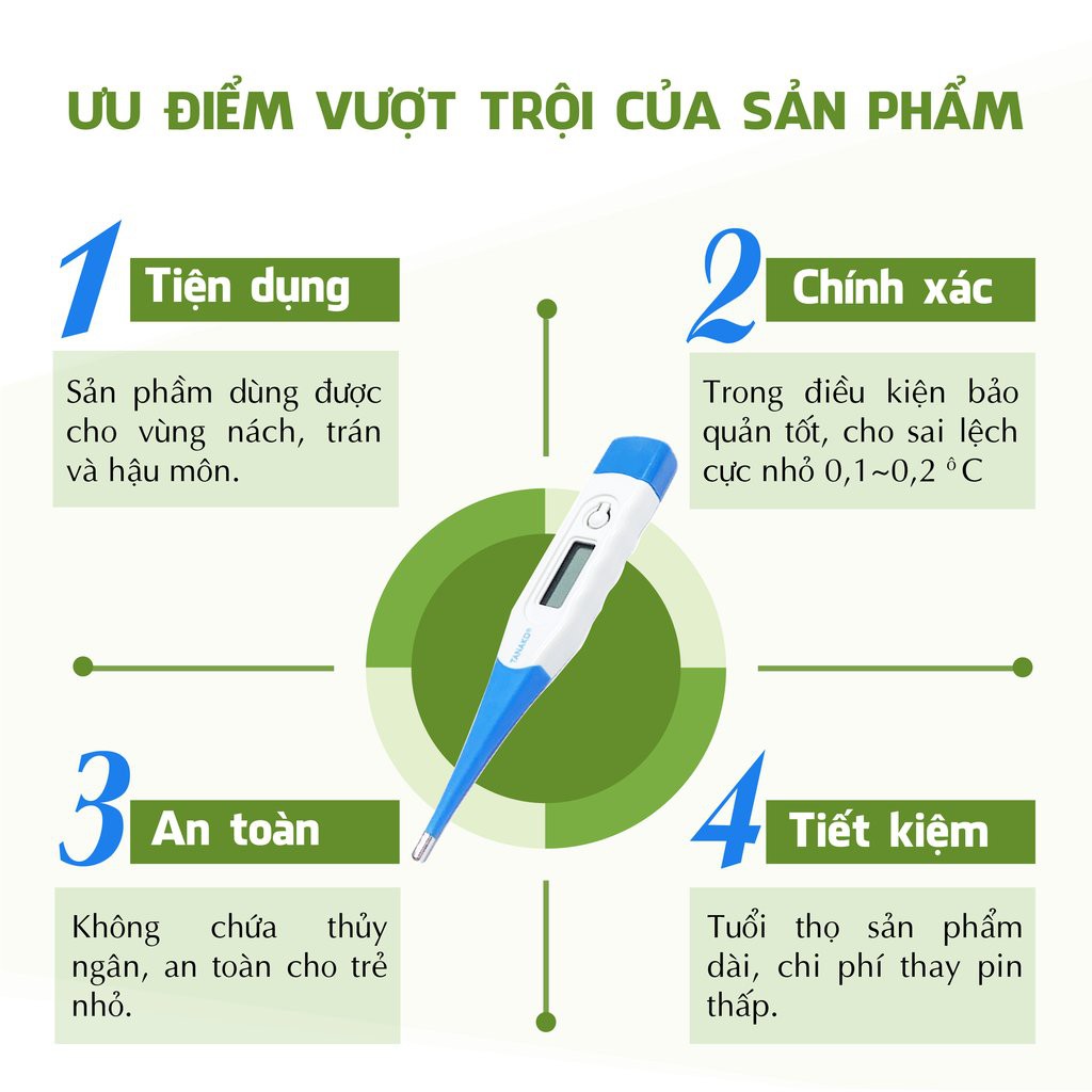 Nhiệt kế điện tử đầu mềm Tanako chính hãng Tanaphar, đo thân nhiệt nhanh chóng, chính xác, an toàn, tiết kiệm pin