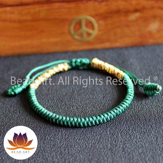 Vòng Tay Thắt Dây Xanh Lá Đuôi Ngũ Sắc Phong Cách Tibet Handmade, Vòng Tay Phong Thuỷ S48 - Bead Art