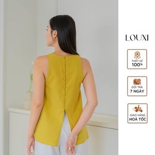 LOUXI - Áo sát nách thiết kế hàng nút bọc ở lưng vải linen Boa Top