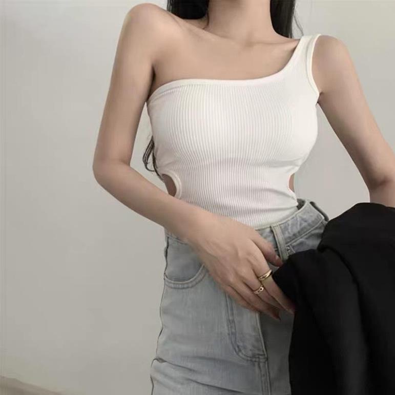 Áo ôm Croptop kiểu Lệch Vai Thiết Kế Khoét Hở 2 Bên Eo Rất Cuốn Hút