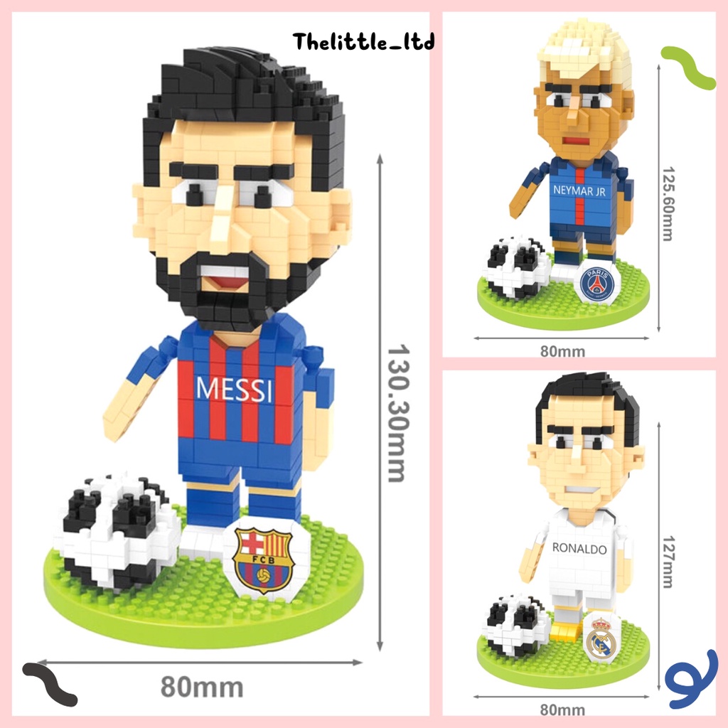 Mô hình lắp ráp hình cầu thủ Messi, Neymar, Cr7 phong cách thể thao, bộ sưu tập xếp hình bóng đá