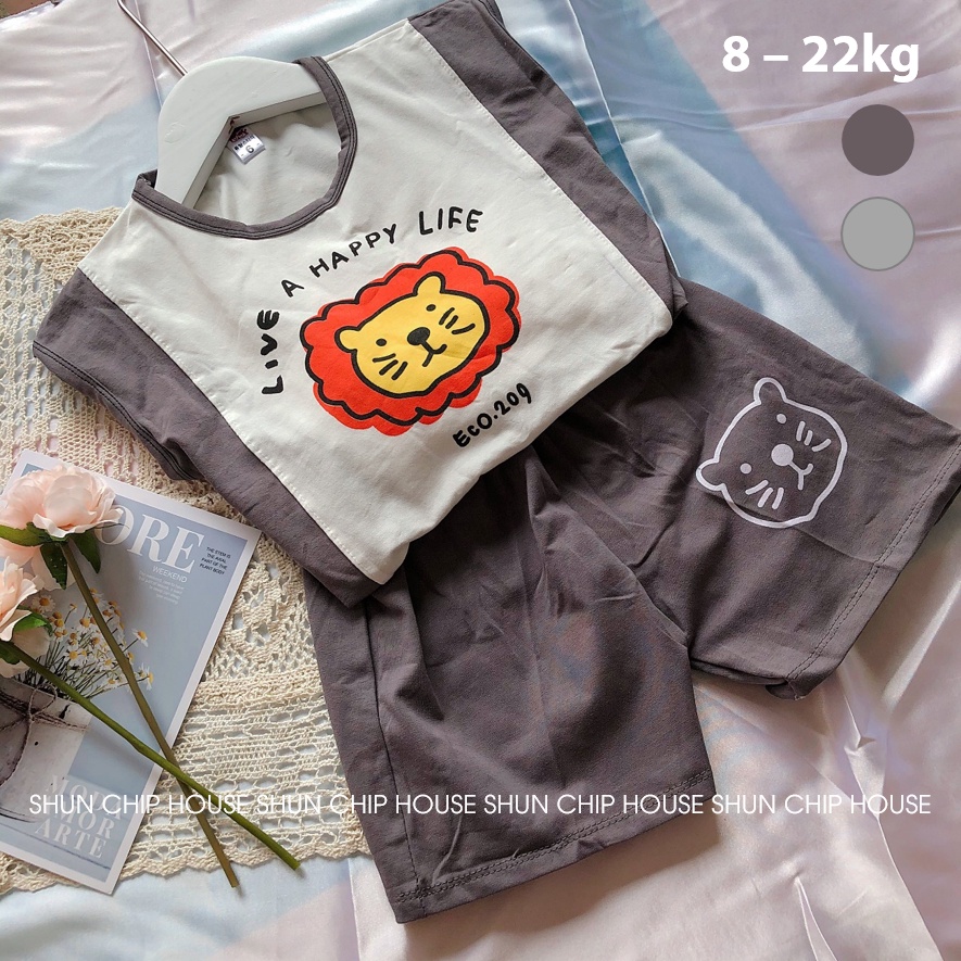 Bộ hè bé trai 1 2 3 4 5 6 tuổi màu ghi áo tanktop họa tiết sư tử quần đùi size từ 8-22kg quần áo trẻ em SHUN CHIP HOUSE