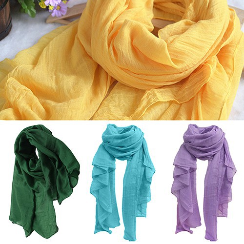 Khăn choàng cotton linen dáng dài thời trang đơn sắc