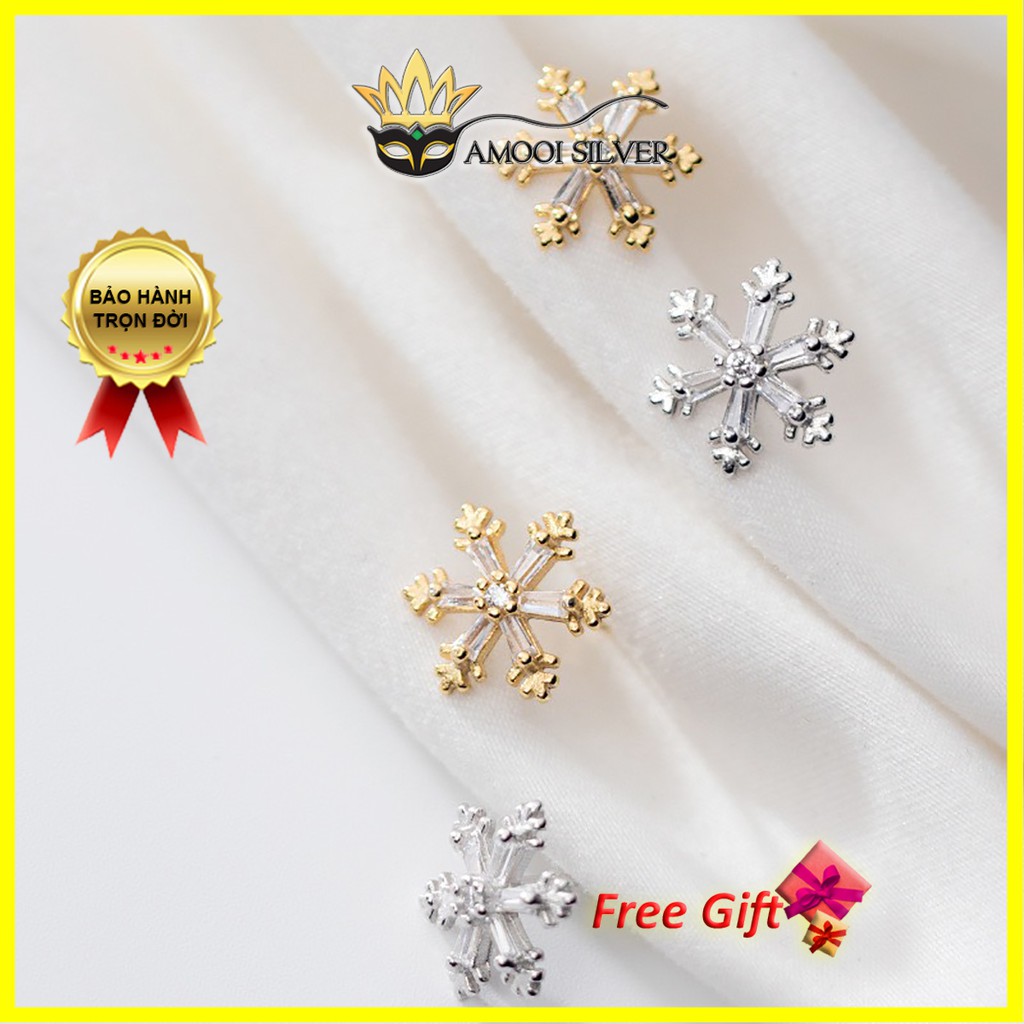 Bông tai bạc S925 hoa tuyết đính đá - Amooi Silver AB159