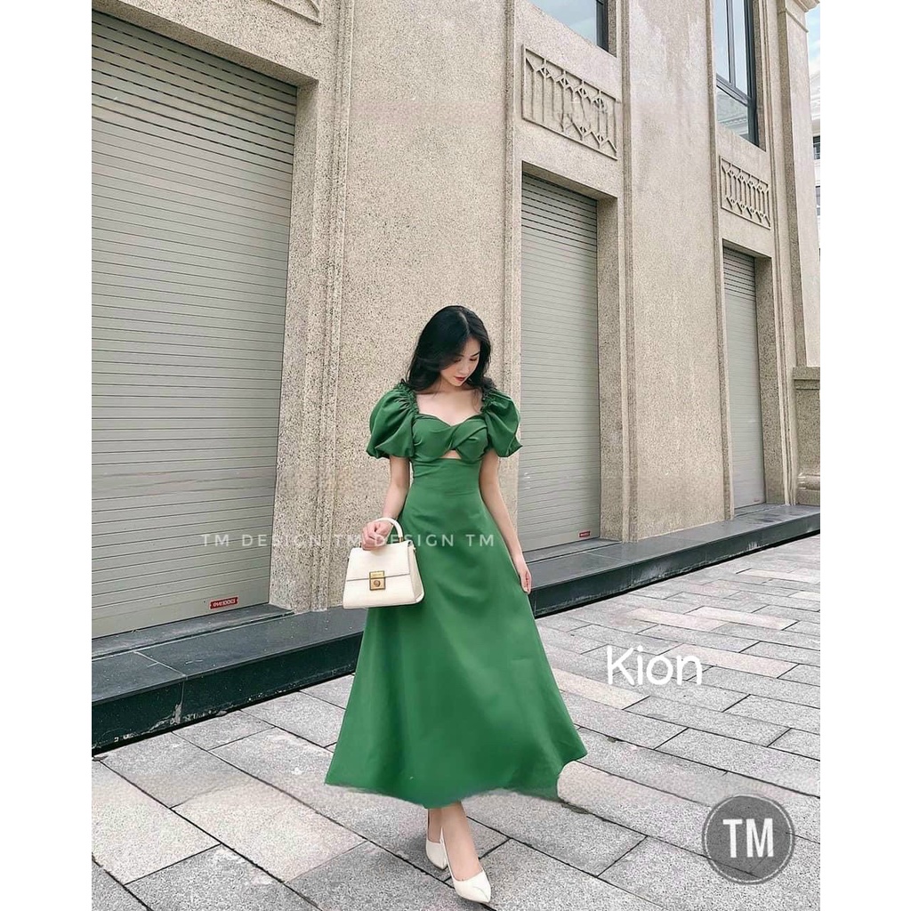 [10.10 Sale Freeship] Đầ maxi cổ vuống tay phông xoắn ngực dáng dài xòe khoét eo , đầm dự tiệc sang chảnh tôn dáng