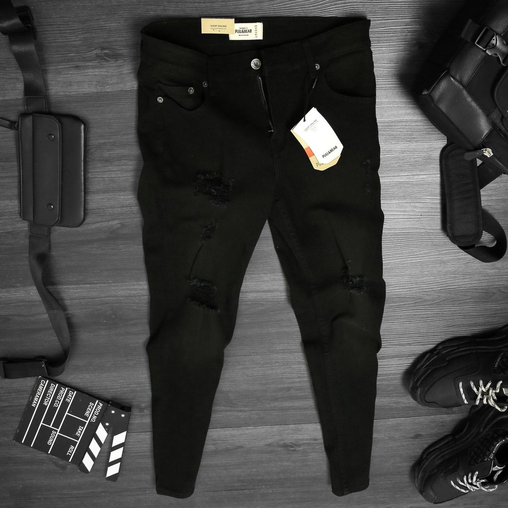 JEANS ĐEN NAM P & BEAR TRƠN VÀ RÁCH | BigBuy360 - bigbuy360.vn